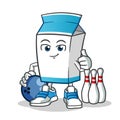 Milk bowling mascot vector cartoon illustration