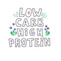 Low carb high protein. Keto diet food flat hand drawn vector illustration. Royalty Free Stock Photo