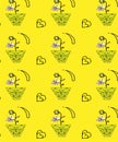 Seamless vases pattern with yellow background