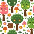 Seamless pattern with funny trees kawaii