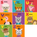 Alphabet card with cute animals S to Z