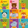 Alphabet card with cute animals A to I