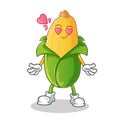 Corn fall in love mascot vector cartoon illustration