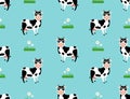 Seamless pattern with cute cow cartoon on field background Royalty Free Stock Photo