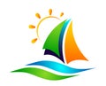 Boat ship sea sun water wave logo icon vector illustrations on white background Royalty Free Stock Photo
