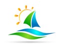 Boat ship sea water wave logo icon vector illustrations on white background Royalty Free Stock Photo