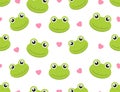 Seamless pattern cute frogs with hearts on white background