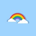 Rainbow arch with two clouds colorful vector icon with primary color spectrum.