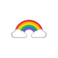 Rainbow arch with two clouds colorful vector icon with primary color spectrum.