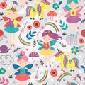 Seamless pattern with  magic forest fairies Royalty Free Stock Photo