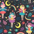 Seamless pattern with magic night fairies Royalty Free Stock Photo