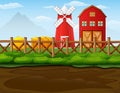 Farm landscape with shed and windmill Royalty Free Stock Photo