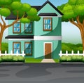 Countryside family house with front yard lawn concept Royalty Free Stock Photo