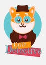 Kawaii shiba dog detective t shirt illustration. Typography slogan vector for t shirt printing