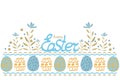 Happy Easter vector card with eggs and flowers.