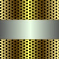 Shining Gray Metal Board on Golden Metal Mesh Background Royalty Free Stock Photo