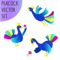 Peacocks vector set