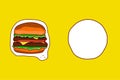 Classic colored hamburger on a yellow background with an inscription frame