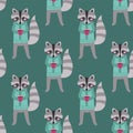 Children seamless pattern with raccoons.
