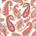 Oriental paisley pattern. Colourful seamless wallpaper.