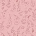 Oriental paisley pattern. Pink seamless wallpaper.