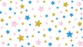 Pink, Blue and Yellow Stars Pattern in White Background Royalty Free Stock Photo