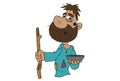 Vector Cartoon Illustration Of Cute Beggar. Royalty Free Stock Photo