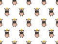 Seamless pattern of cute buffalo cartoon on white background