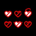 Broken heart vector icon. Set of Red heart - symbol logo