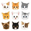 Cute Smiling Cat Head Collection Set, Vector Illustration