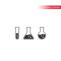 Flasks, laboratory glass black vector icon set. Flask, lab glassware symbols. Royalty Free Stock Photo