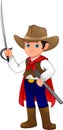 Cute cowboy kid holding sword Royalty Free Stock Photo