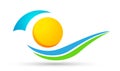 Sun sea wave globe logo icon vector element for web design mobile and infographics Computer concept on white background Royalty Free Stock Photo