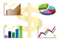 Business graph trend up, growth profit, good status financial, vector Royalty Free Stock Photo