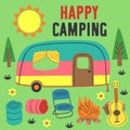 Poster happy camping with a trailer