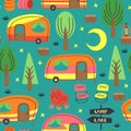 Seamless pattern with camping trailer