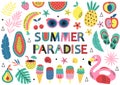 Set of isolated elements of summer paradise