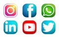 Set of popular social media logos icons Instagram Facebook Twitter Youtube WhatsApp linkedin element vector on white background