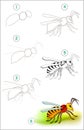 Educational page for kids shows how to learn step by step to draw a cute insect hornet. Back to school. Developing children skills