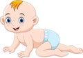 Cute cartoon baby crawling and smiling