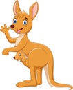 Illustration of Cartoon mother kangaroo with a cute baby Royalty Free Stock Photo