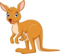 Illustration of Cartoon mother kangaroo with a cute baby Royalty Free Stock Photo