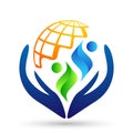 Globe save world People care Hands taking care people save protect family care logo icon element vector on white background.