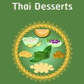 Thai khanom desserts sweet sugar tasty tub tim banana coconut delicious chestnut homemade vector download now illustration