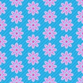 Seamless Pink Flowers Pattern in Blue Background Royalty Free Stock Photo