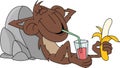 Cartoon monkey relaxing with a banana and a refreshment in his hands vector