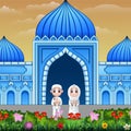 Couple muslim wishing in front the mosque