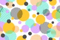 Seamless pattern of colorful dots and geometric circle modern on white background