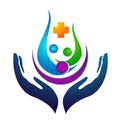 Globe medical health hand care water drop cross people healthy life care logo design icon on white background Royalty Free Stock Photo