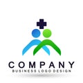 Medical health care cross people heart logo icon on white background Royalty Free Stock Photo